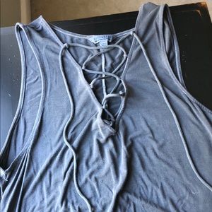 Gray American eagle tank top with criss cross